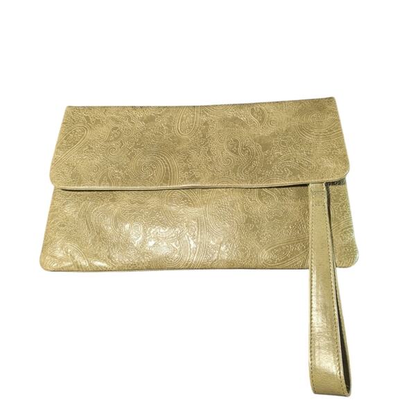 Vintage Hobo International Clutch Wristlet, Paisley Embossed, Green - Picture 1 of 10